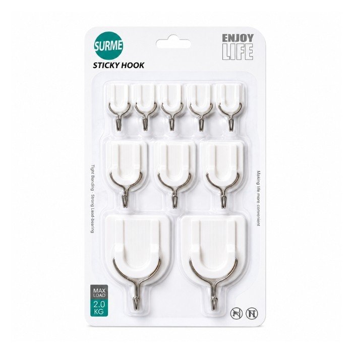 Adhesive Hook - 10 pcs White